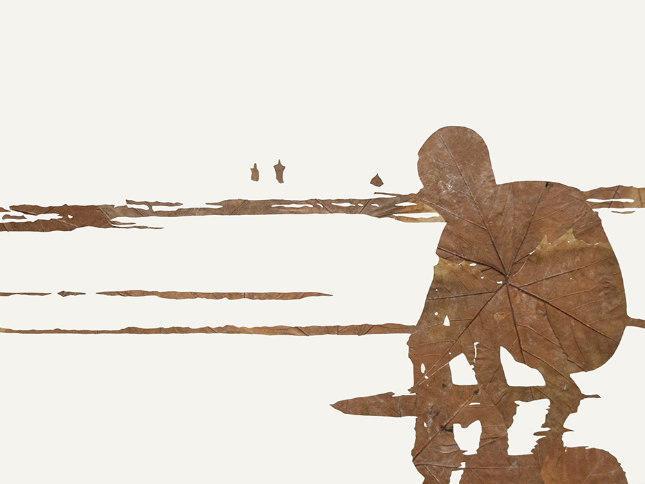 Sandkönig | Laub auf Papier | 2013 | 60 x 80 cm